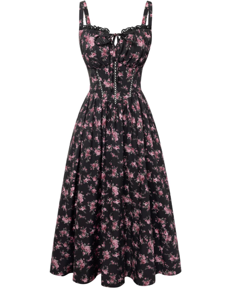 Darcy Abito Midi Donna Floreale – Corsetto, Spalline Regolabili e Tasche
