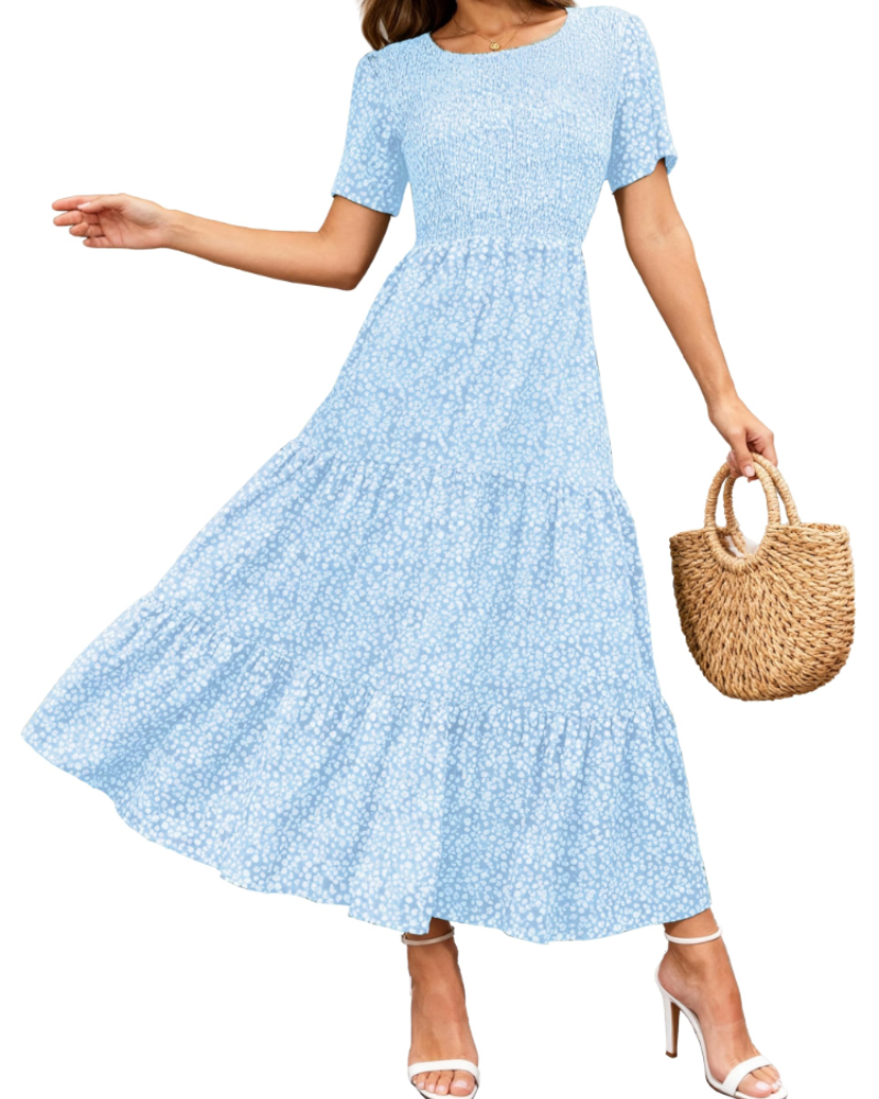 Robe Maxi Sophia Abito pour Femme – Robe Bohème avec Imprimé Floral, Taille Froncée et Ourlet à Volants