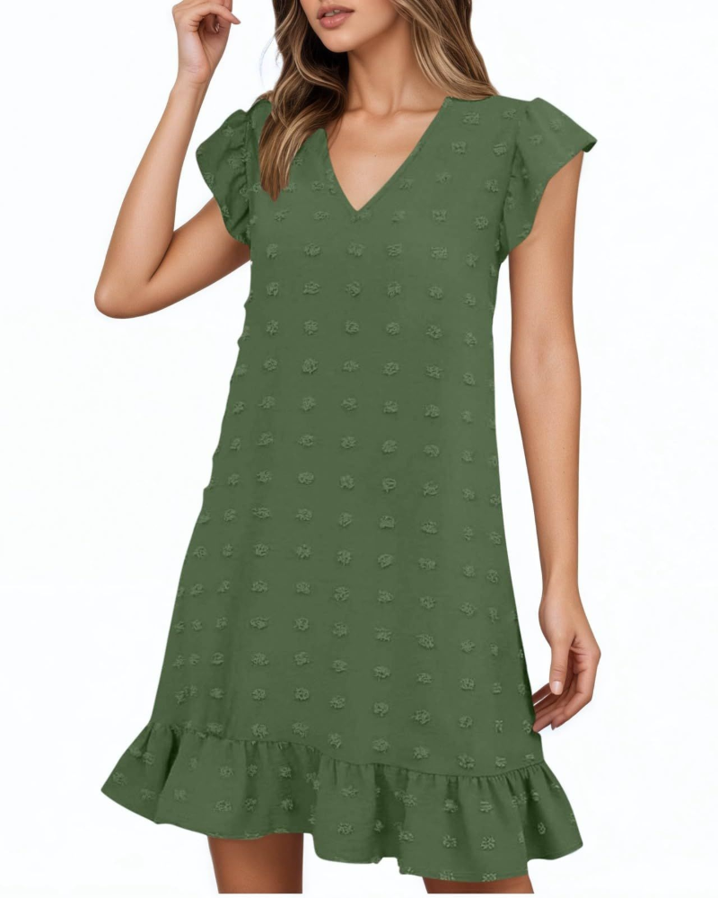 Robe midi Audrey pour femme – Robe d'été avec col en V, manches à volants