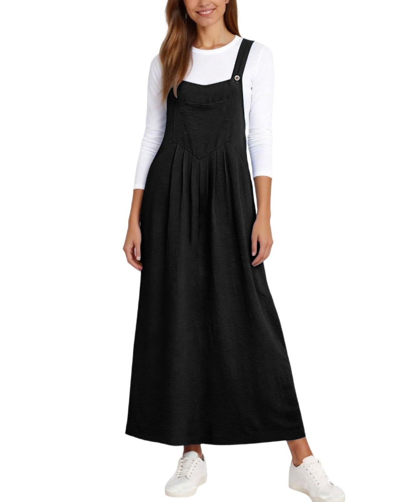 Madison Robe Salopette Femme – Robe Midi Ligne A avec Bretelles Réglables et Poches