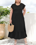 Avery Abito maxi curvy da donna – Vita alta, maniche con volant e tasche laterali