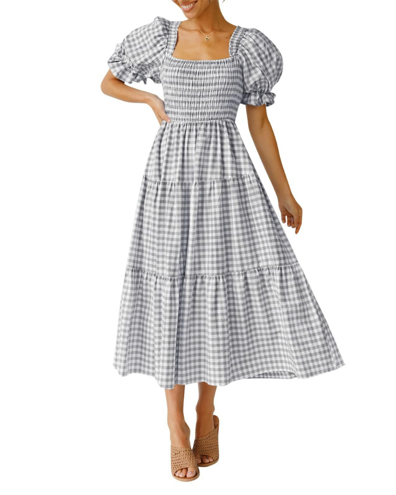 Scarlett Abito Donna – Vestito Midi con Scollo Quadrato, Maniche Puff & Gonna a Volant