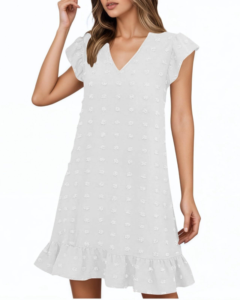 Robe midi Audrey pour femme – Robe d'été avec col en V, manches à volants