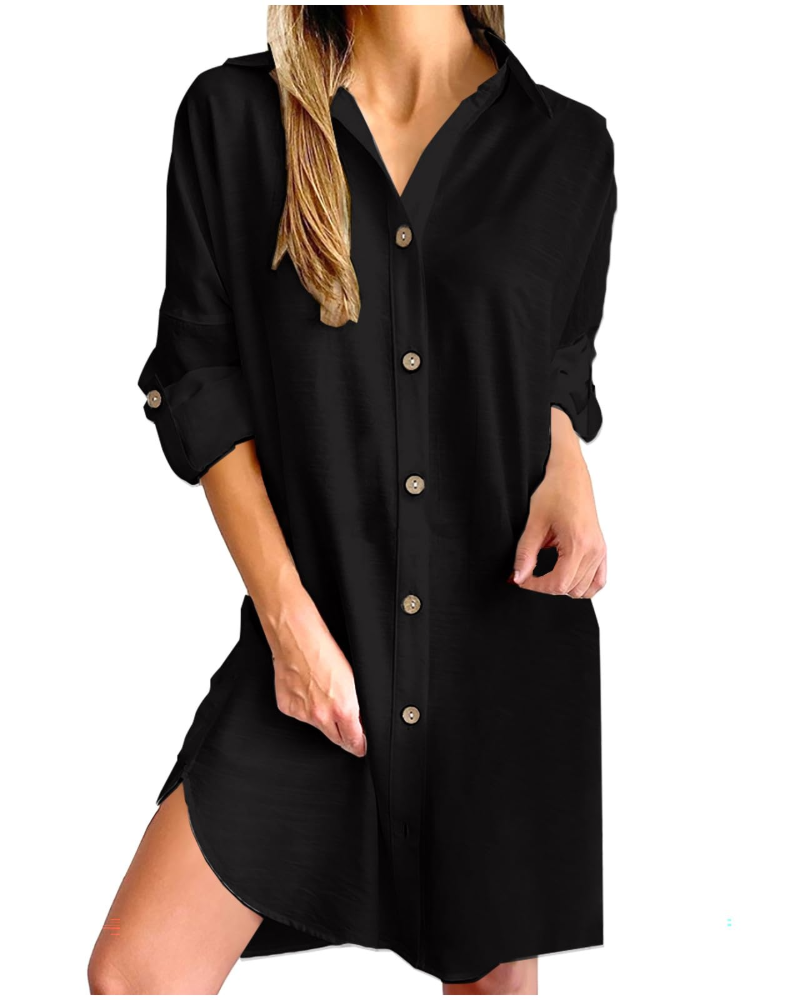 Kendall Chemisier Femme – Robe en Coton et Lin avec Boutons et Manches Longues