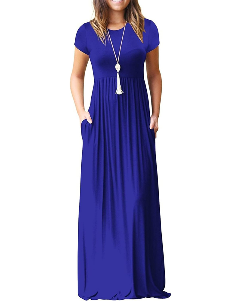 Delphine Abito Maxi Donna – Vestito Lungo con Girocollo, Vita Alta e Tasche