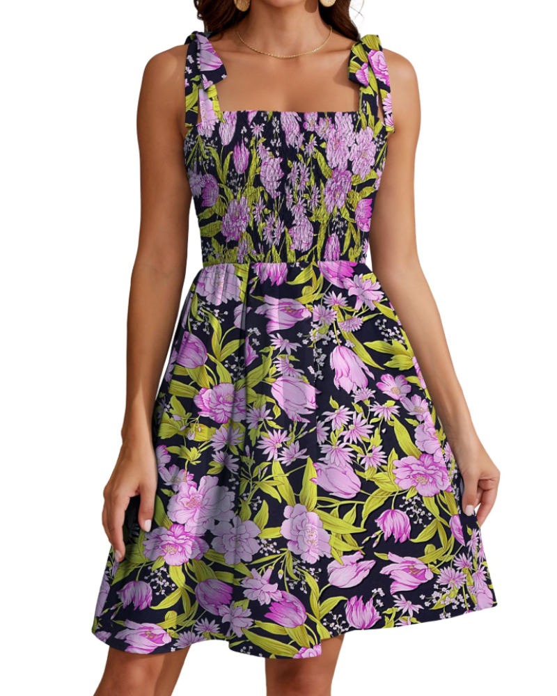 Vestido de Verano para Mujer Claire Abito – Vestido de Línea A con Estampado Floral, Escote Cuadrado y Tirantes Finos
