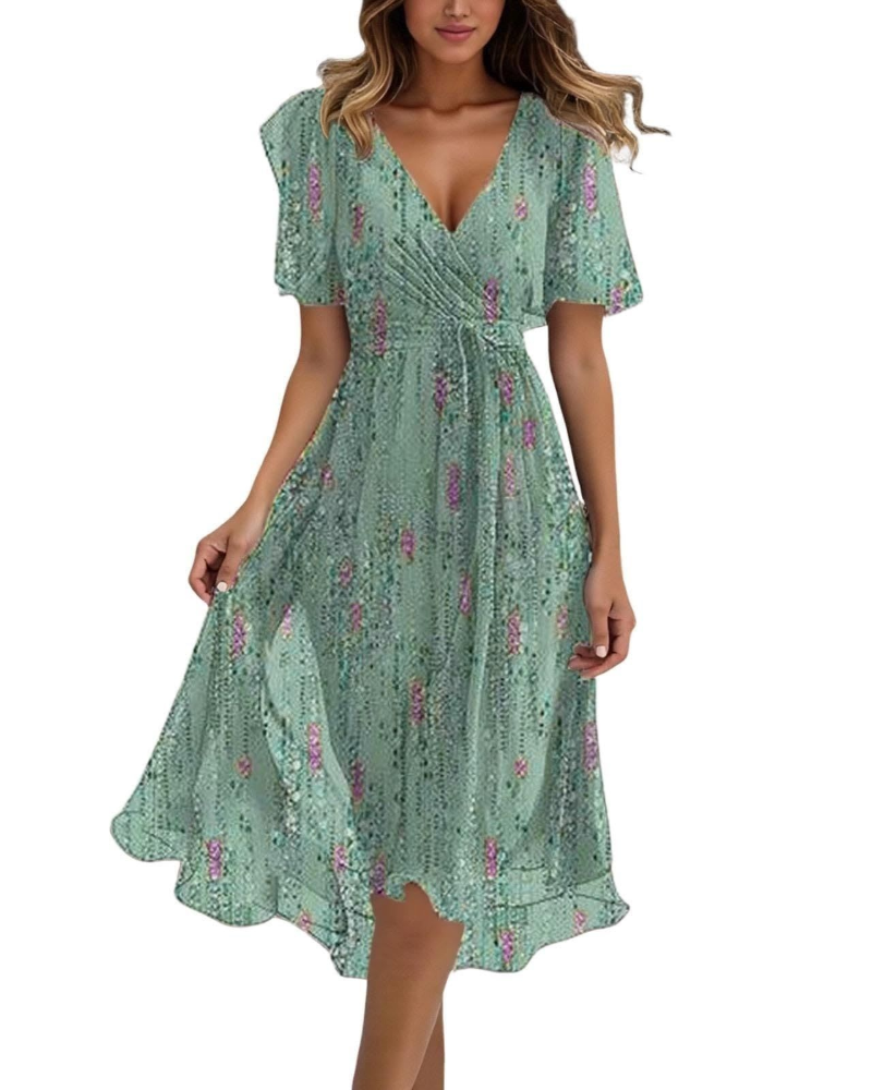 Jasmine Robe d'été pour femme – Robe midi légère avec décolleté en V et coupe ample