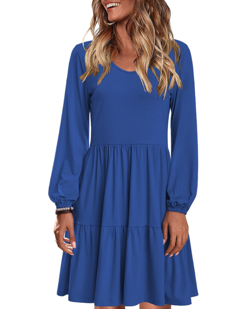 Dorothy Abito Midi Femme – Robe Ligne A avec Col en V, Volants et Poches