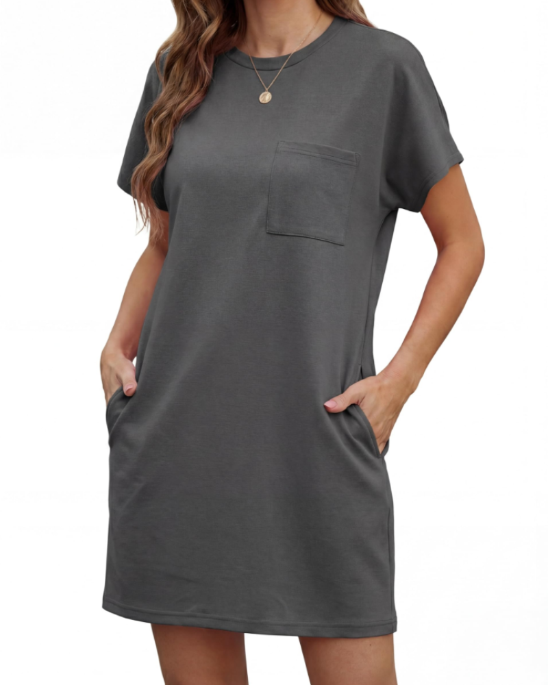 Molly Abito Mini Femme – Robe d'été plissée avec col rond et poches