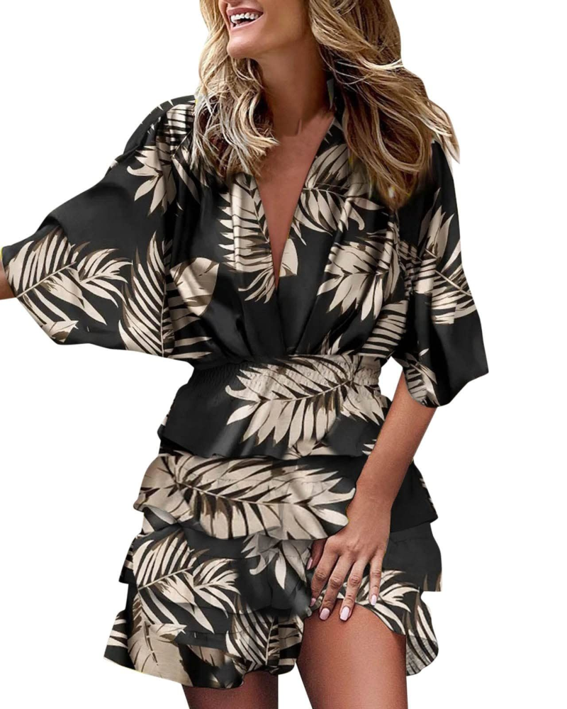 Scarlett Robe Courte Femme – Robe Imprimée Ligne A avec Col en V et Ourlet Asymétrique