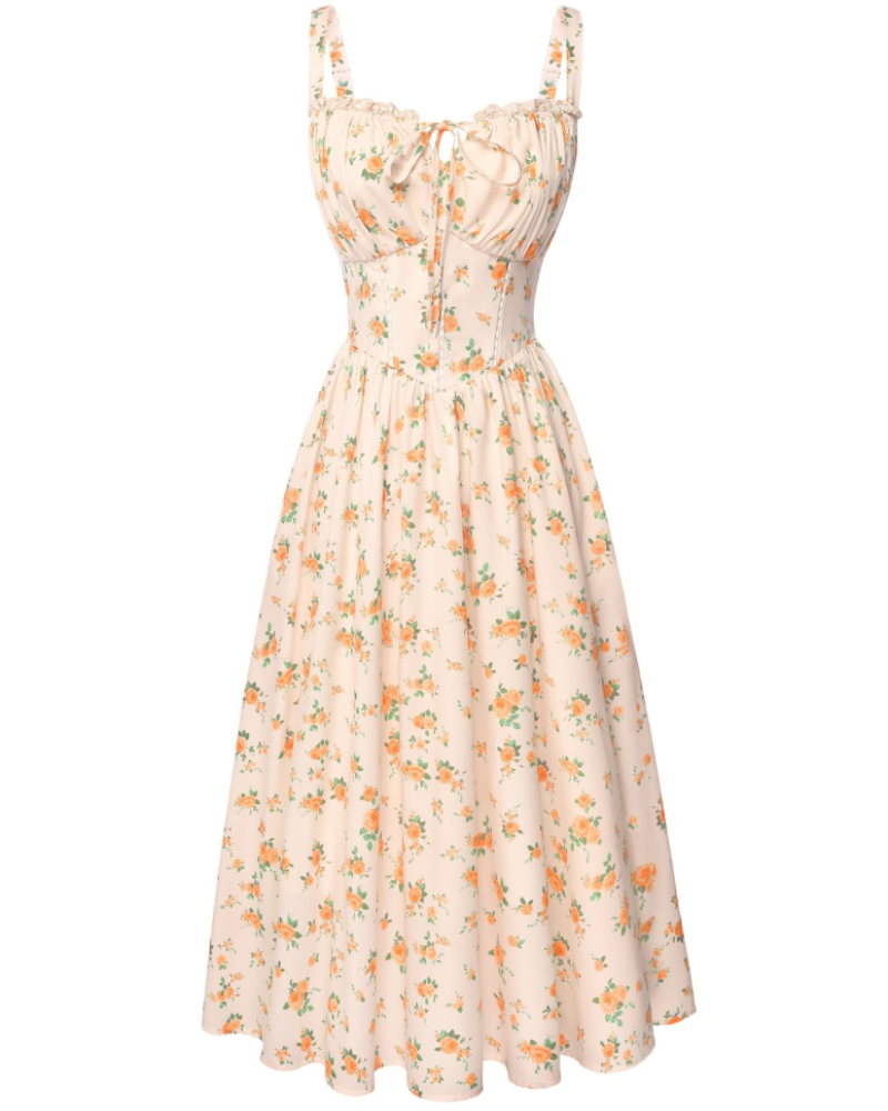 Darcy Abito Midi Donna Floreale – Corsetto, Spalline Regolabili e Tasche