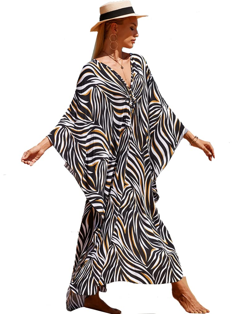 Merritt Caftano Maxi Donna – Scollo a V, Stampa Boho e Vestibilità Ampia