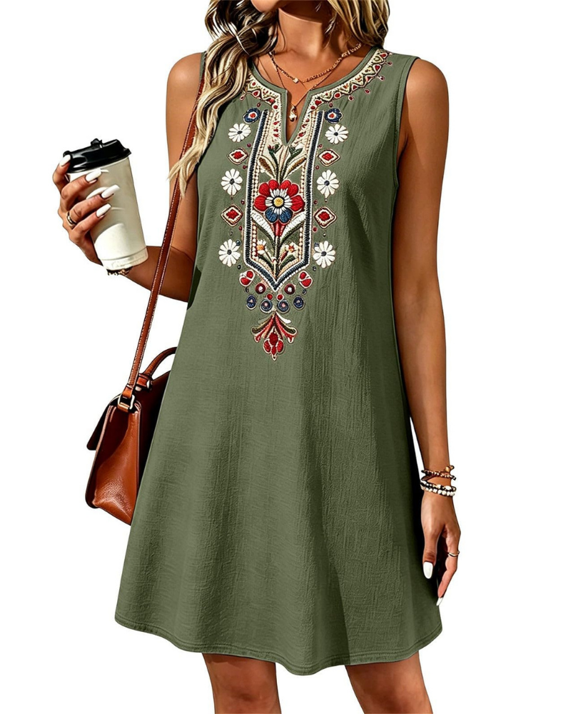 Sienna langes Sommerkleid für Damen – Baumwolle und Leinen, A-Linie und Seitentaschen