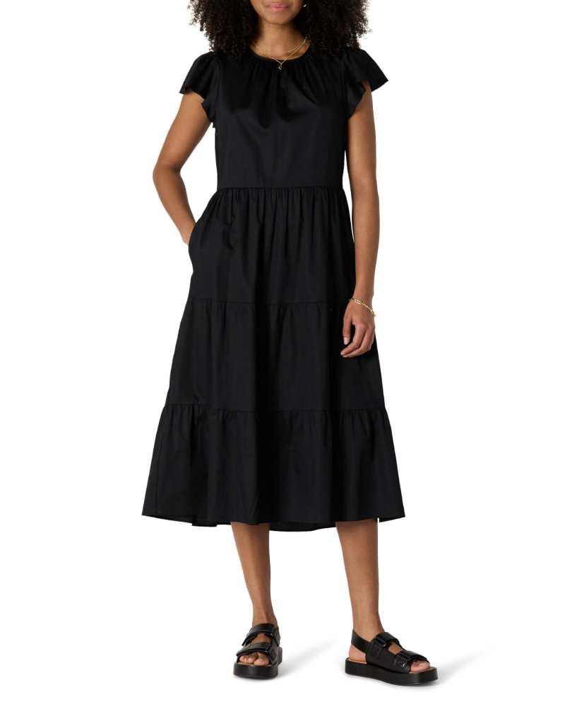 Mabel Robe Midi Femme – Robe en Satin de Coton avec Volants et Jupe à Volants
