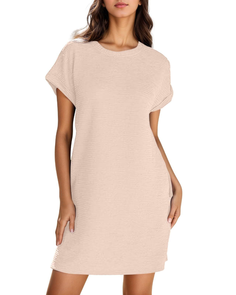 Chloé Robe Femme Élégante – Robe Mini avec Poches, Taille Haute, Manches Courtes & Coupe Grande Taille