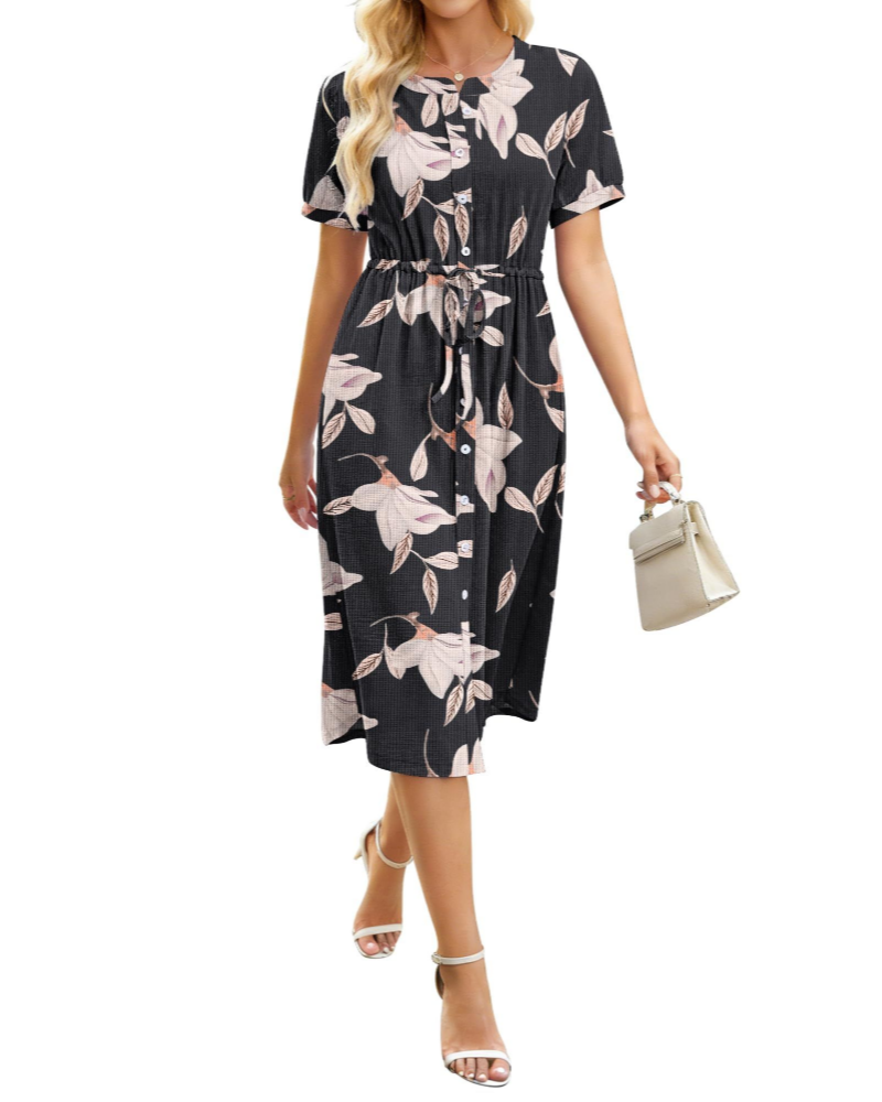 Lauren Abito Midi para Mujer – Vestido Camisero de Línea A con Botones y Cintura Ajustable