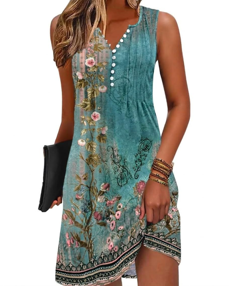 Claire Vestito Donna A-Line – Abito Estivo con Scollo V, Stampa Floreale & Vita Alta