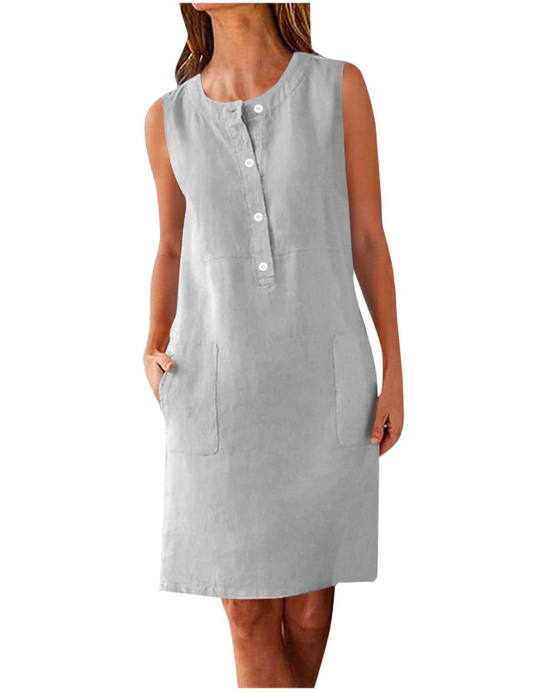 Grace Vestito Donna Estivo – Abito in Cotone Lino con Tasche & Vestibilità Fluida