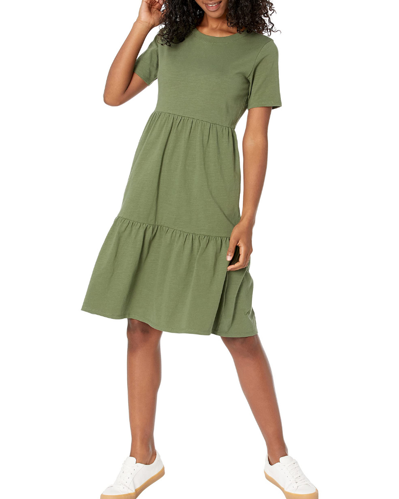 Bethany Abito Donna Svasato – Vestito in Cotone con Girocollo, Maniche Corte e Balze