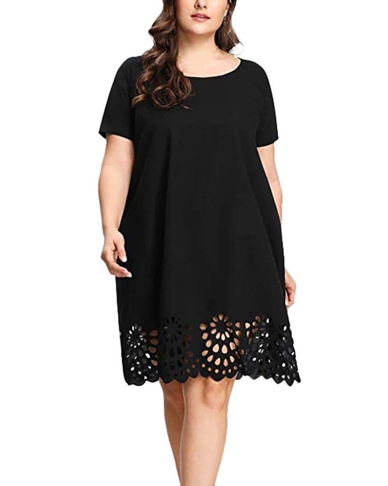 Nora Robe Femme Midi – Robe Décontractée Douce avec Col Rond et Manches Courtes