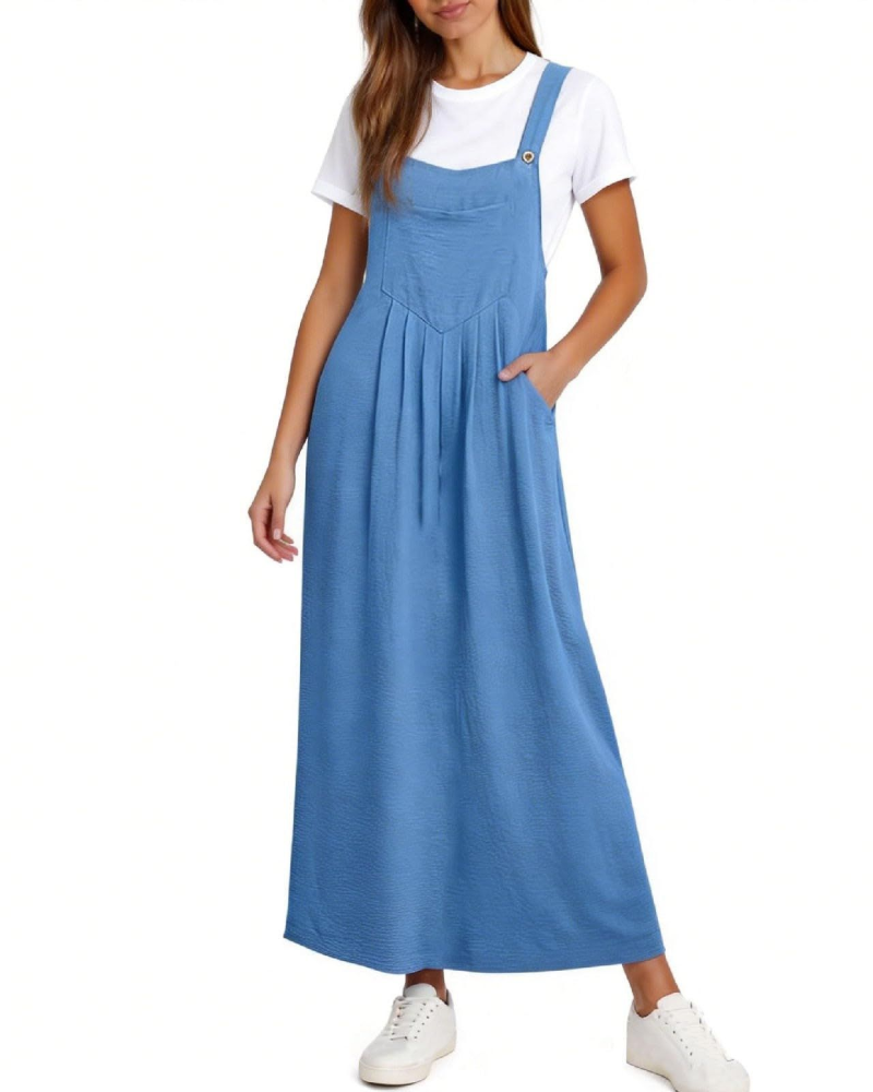 Madison Robe Salopette Femme – Robe Midi Ligne A avec Bretelles Réglables et Poches