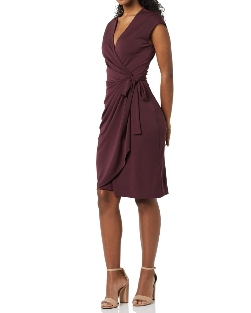 Rachel Abito Portafoglio Donna – Vestito Midi in Jersey con Scollo a V e Maniche a Mantella