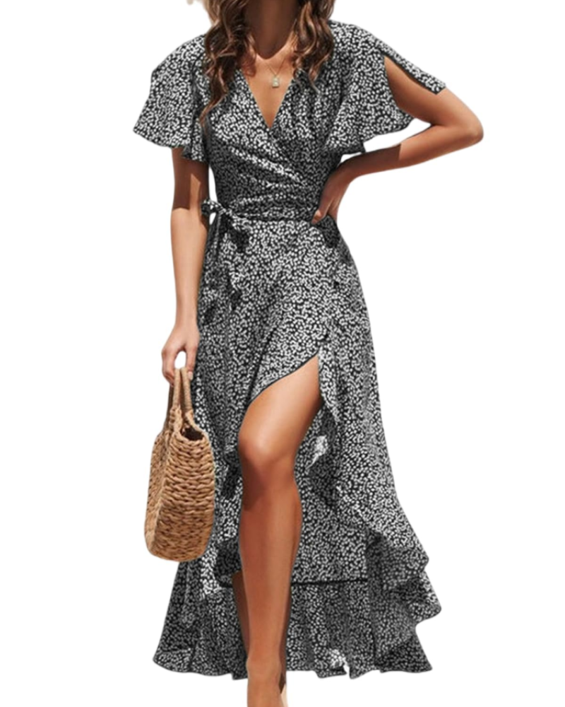 Evangeline Abito Maxi Donna Floreale – Portafoglio, Scollo a V e Volant