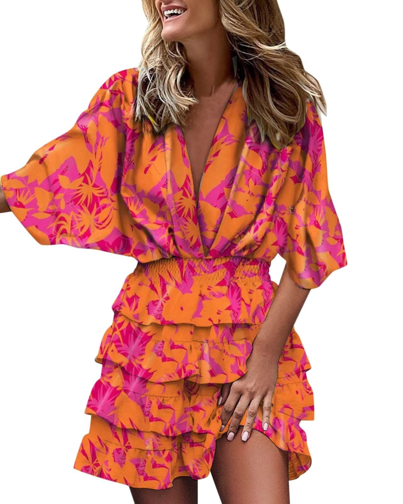 Scarlett Robe Courte Femme – Robe Imprimée Ligne A avec Col en V et Ourlet Asymétrique