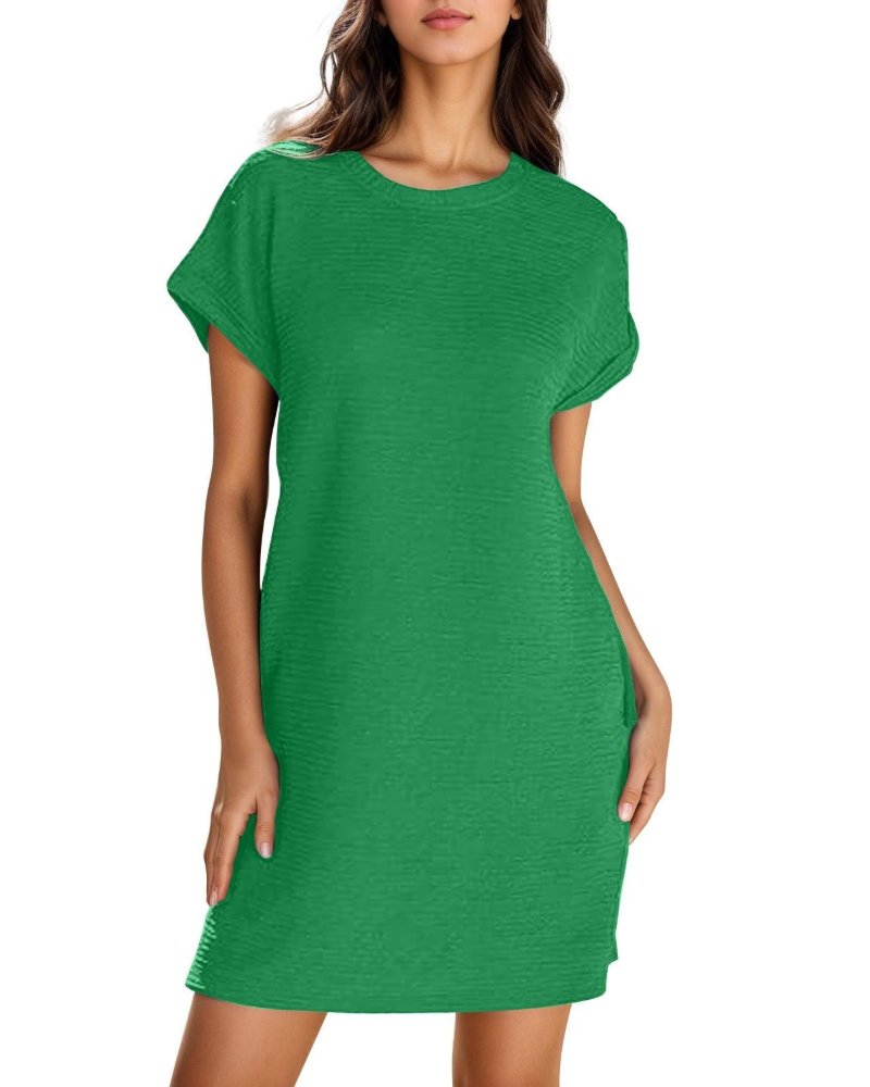Chloé Robe Femme Élégante – Robe Mini avec Poches, Taille Haute, Manches Courtes & Coupe Grande Taille
