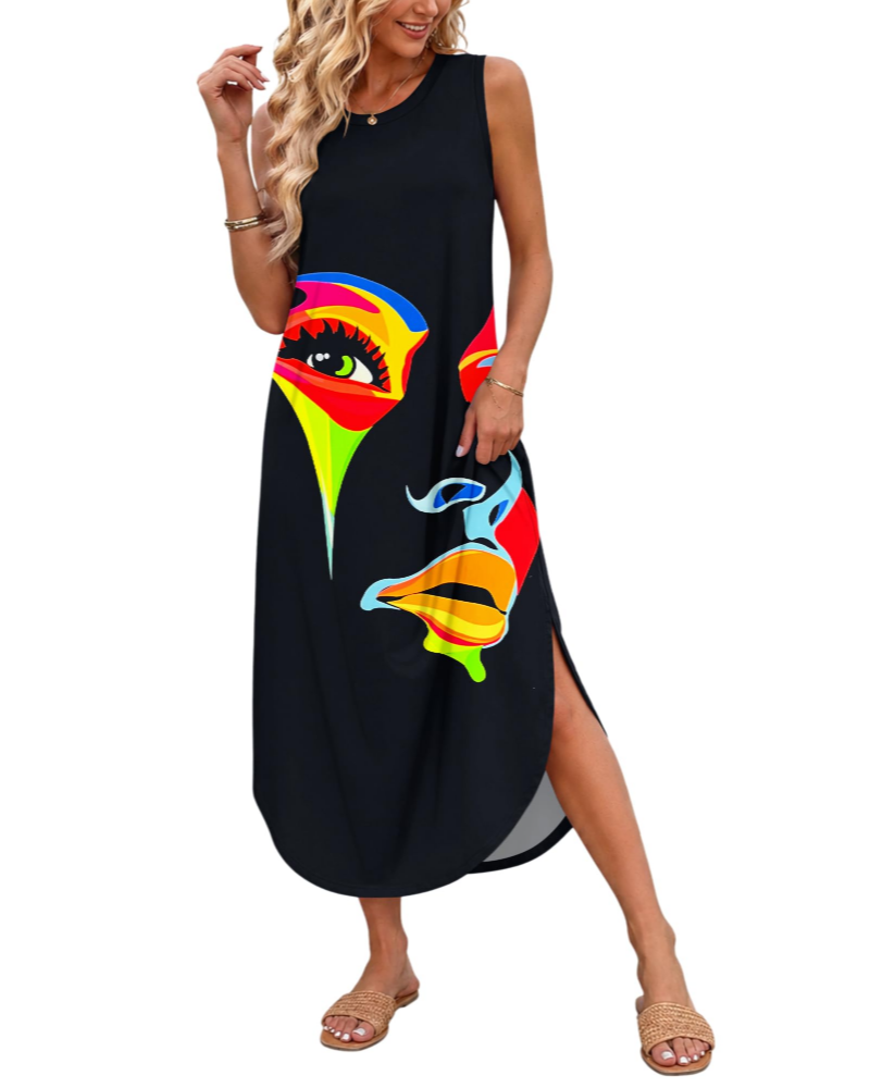 Henrietta Abito Maxi Donna Estivo – Senza Maniche, Spacco Laterale e Tasche