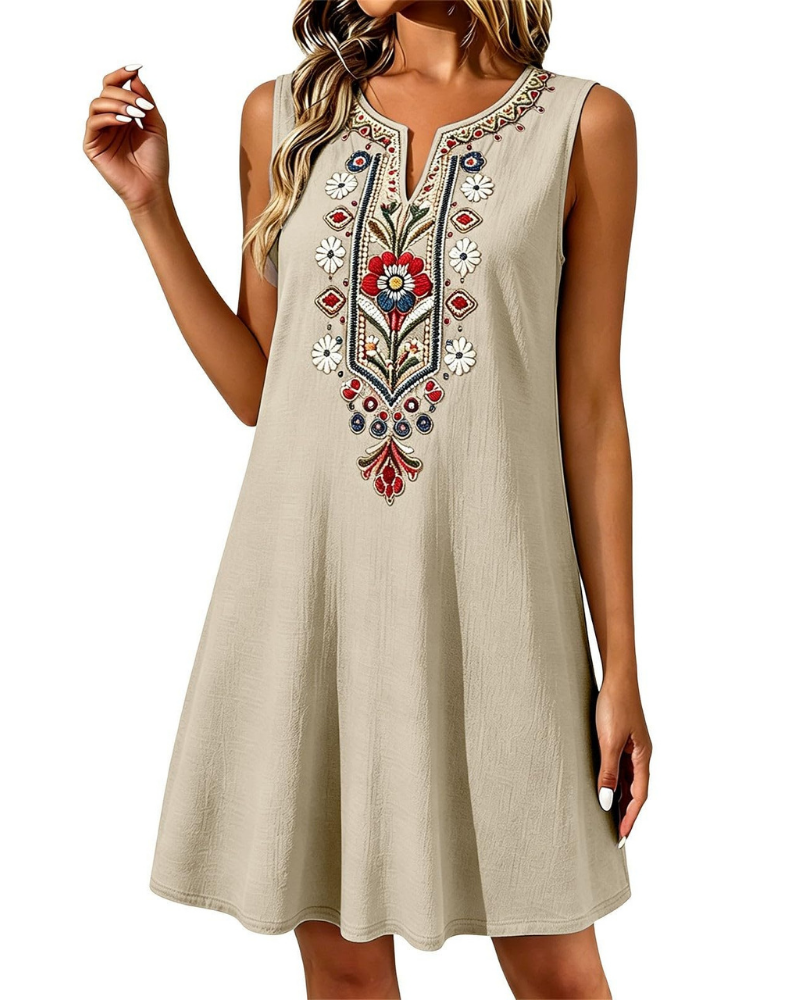 Sienna langes Sommerkleid für Damen – Baumwolle und Leinen, A-Linie und Seitentaschen