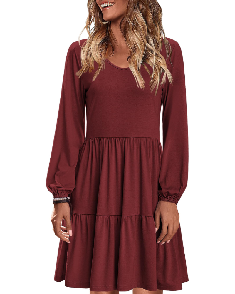 Dorothy Abito Midi Femme – Robe Ligne A avec Col en V, Volants et Poches