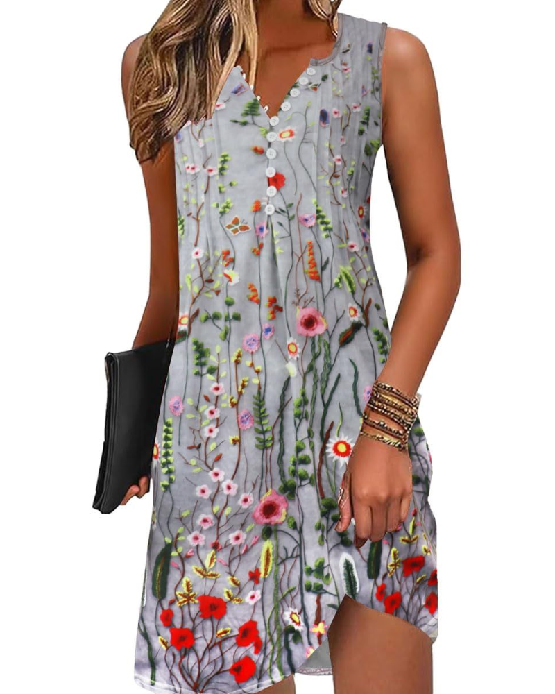 Claire Vestito Donna A-Line – Abito Estivo con Scollo V, Stampa Floreale & Vita Alta