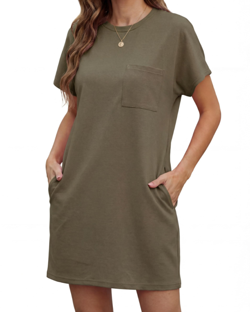 Molly Abito Mini Femme – Robe d'été plissée avec col rond et poches