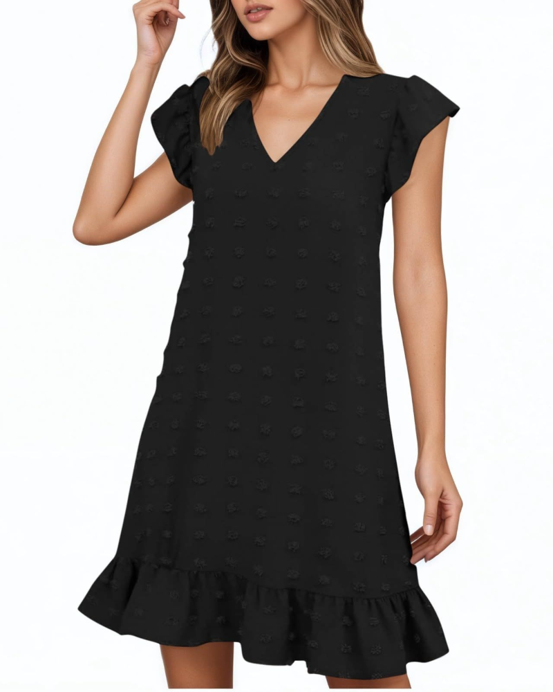 Robe midi Audrey pour femme – Robe d'été avec col en V, manches à volants
