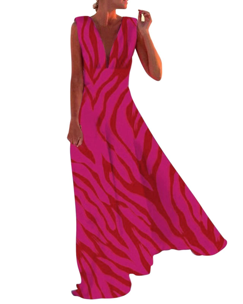Riley Abito Maxi Donna – Vestito Boho Stampato Smanicato con Scollo a V e Zip