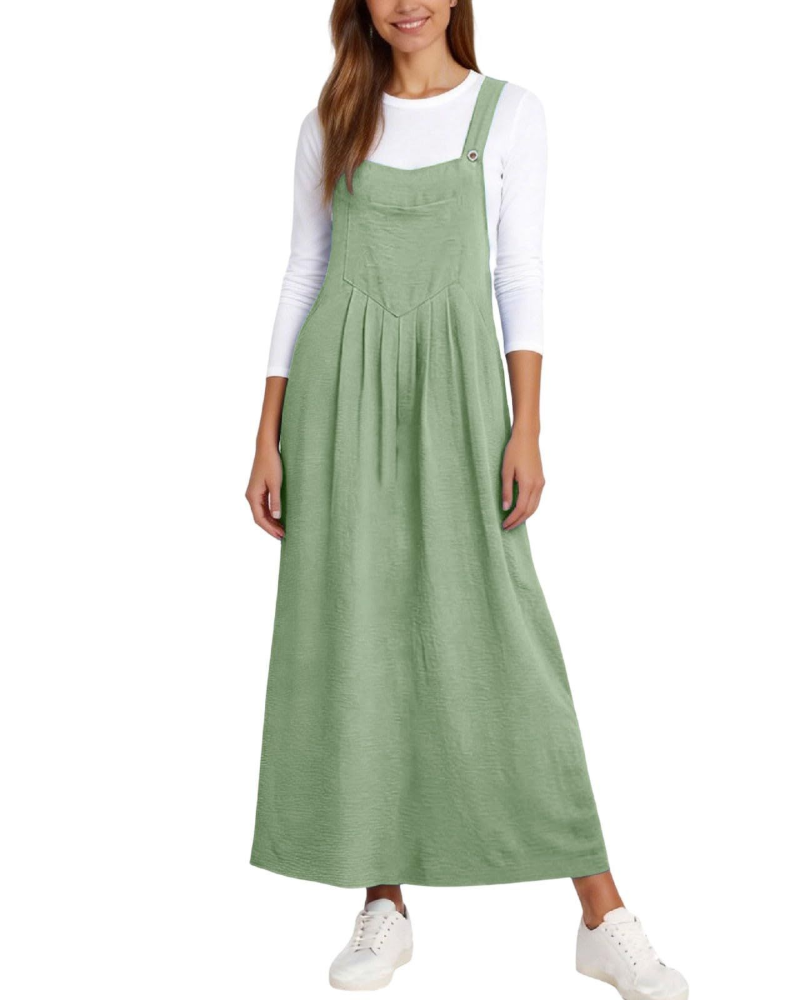 Madison Robe Salopette Femme – Robe Midi Ligne A avec Bretelles Réglables et Poches