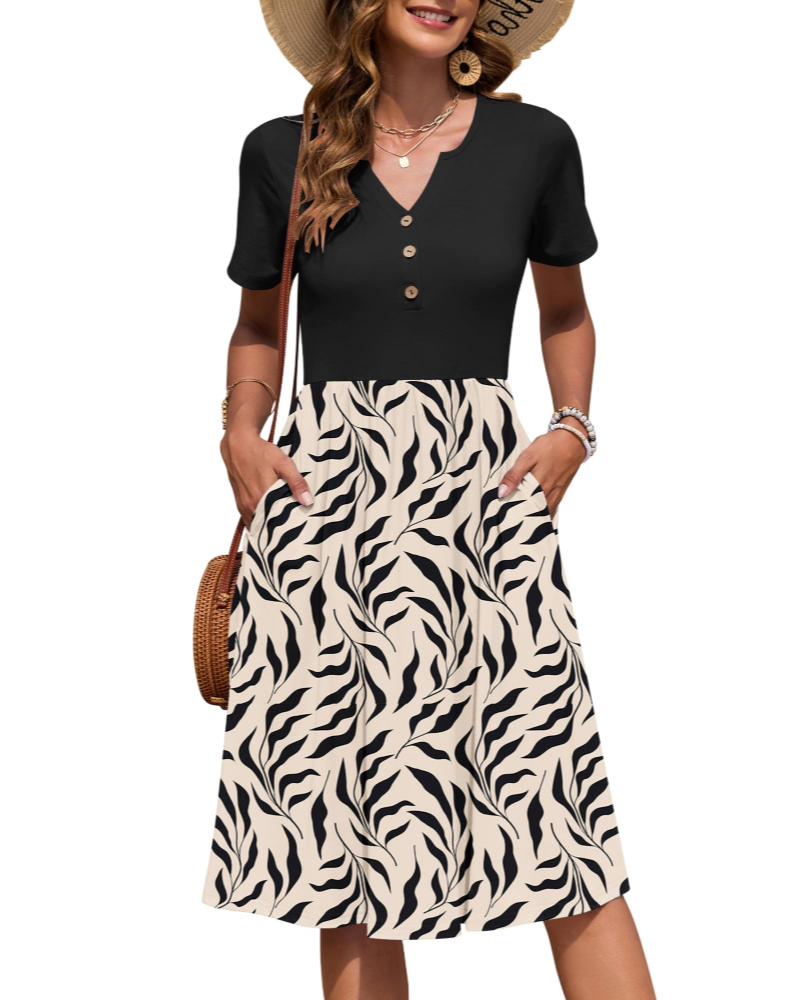 Corinne Abito Midi Donna – Scollo a V, Vita Impero Plissettata e Tasche