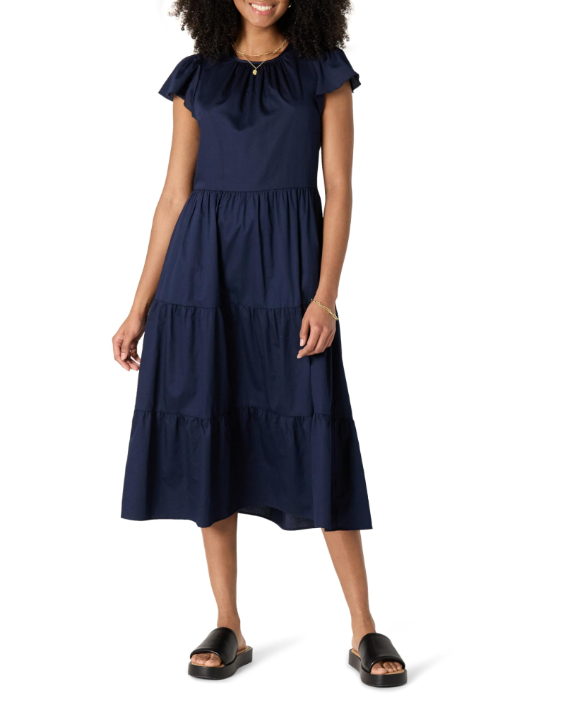 Mabel Robe Midi Femme – Robe en Satin de Coton avec Volants et Jupe à Volants