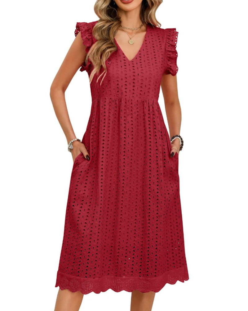 Ottilie Abito Midi Donna in Cotone – Scollo a V, Maniche a Sbuffo e Tasche