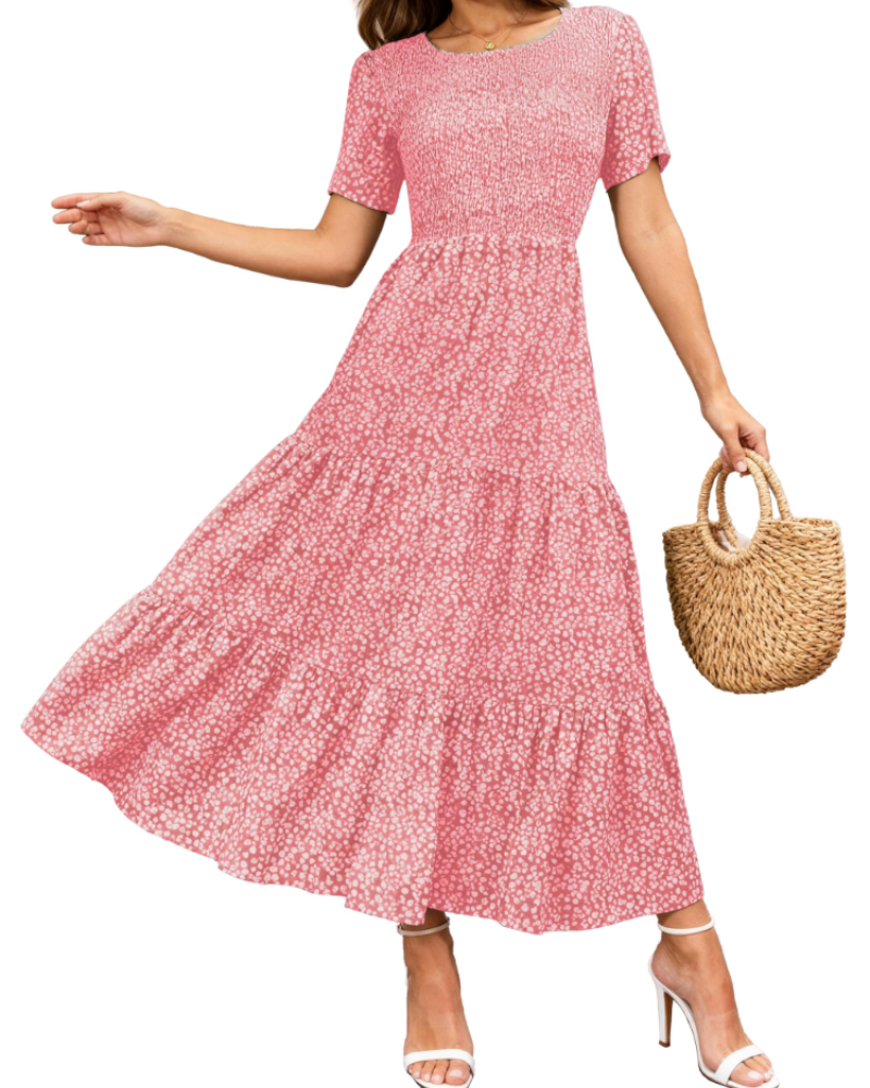 Robe Maxi Sophia Abito pour Femme – Robe Bohème avec Imprimé Floral, Taille Froncée et Ourlet à Volants