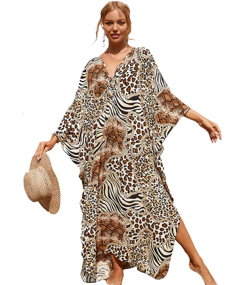 Merritt Caftano Maxi Donna – Scollo a V, Stampa Boho e Vestibilità Ampia