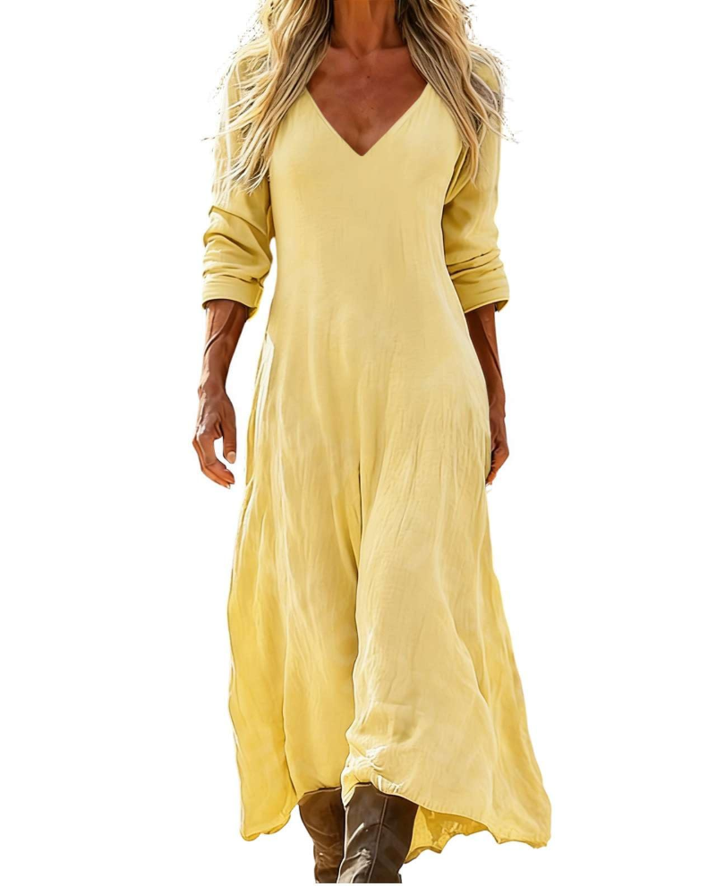 Eleanor Abito Maxi Donna Boho – Scollo a V, Maniche a 3/4 e Tasche