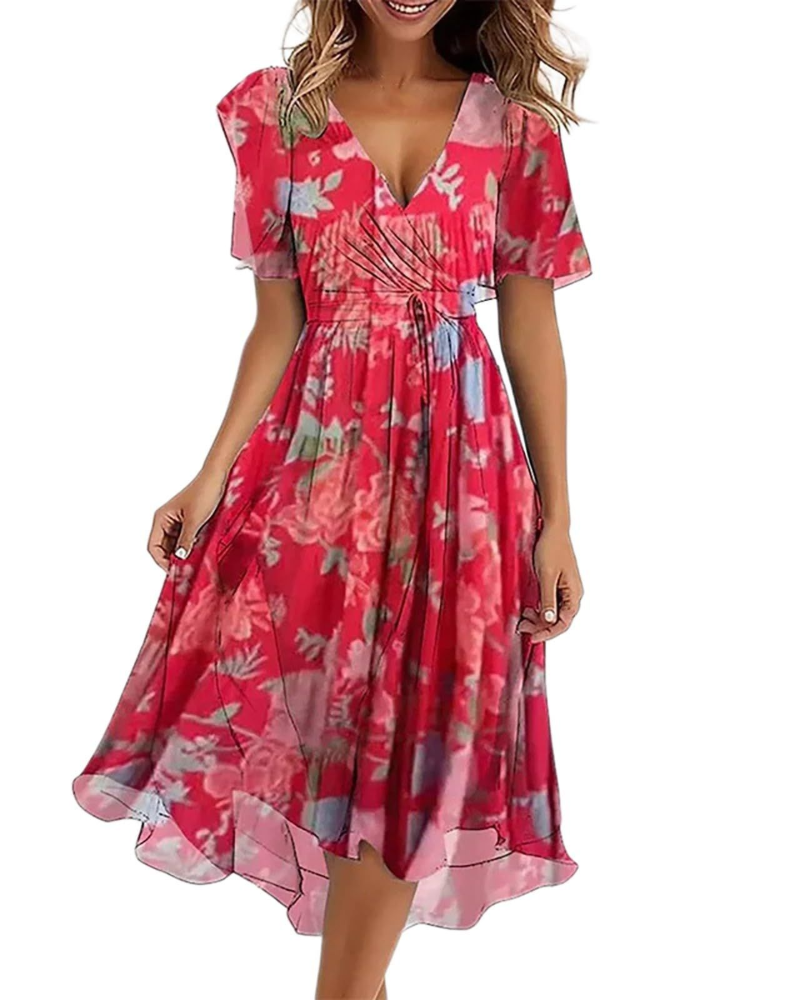 Jasmine Robe d'été pour femme – Robe midi légère avec décolleté en V et coupe ample