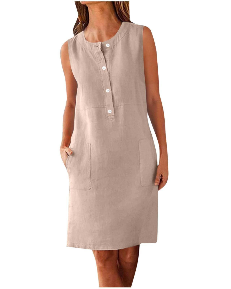 Grace Vestito Donna Estivo – Abito in Cotone Lino con Tasche & Vestibilità Fluida