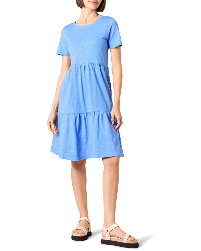 Bethany Abito Donna Svasato – Vestito in Cotone con Girocollo, Maniche Corte e Balze