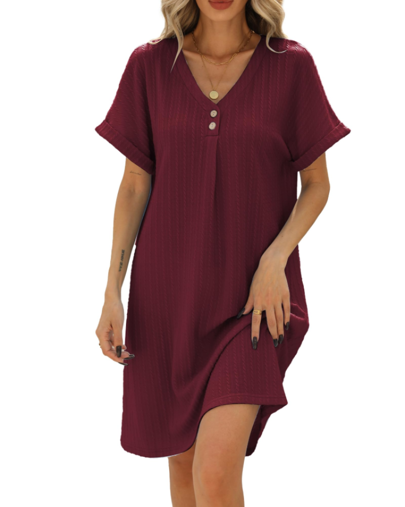 Robe d'été Sophia à ligne A pour femme – Robe avec col en V, manches courtes et coupe ample