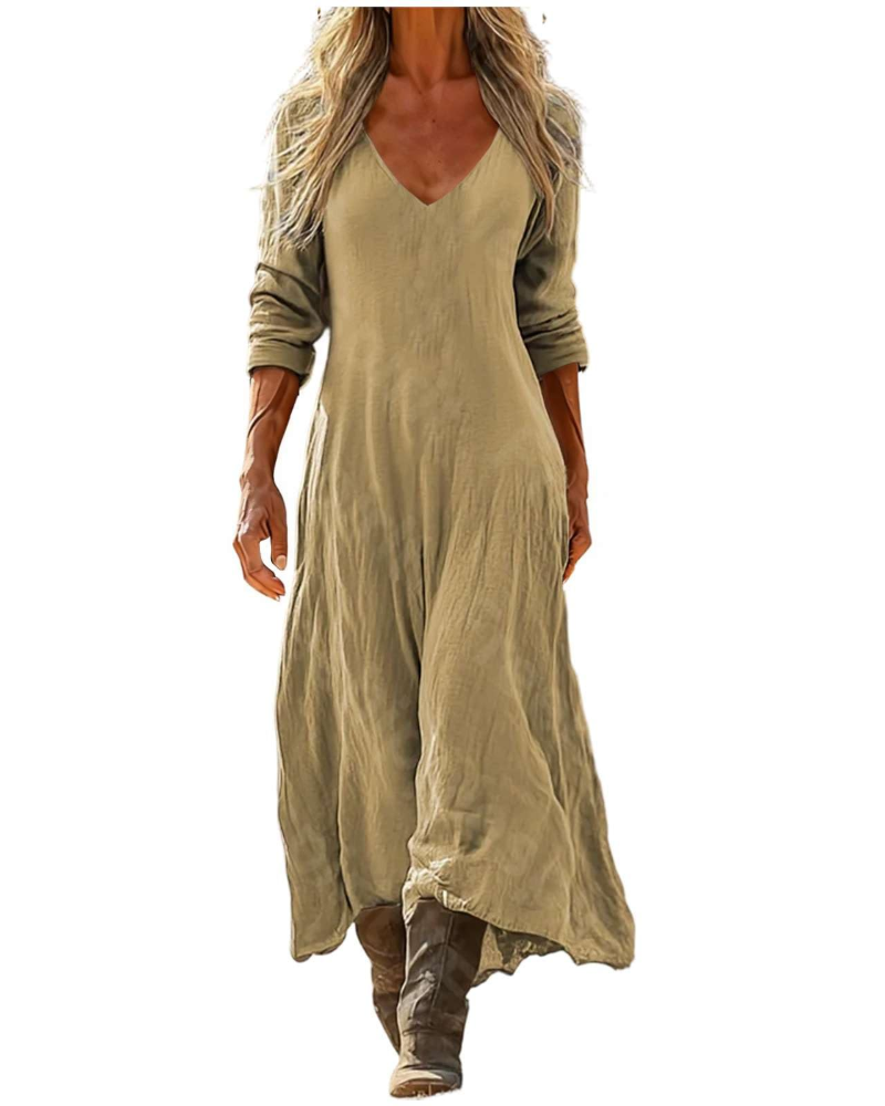 Eleanor Abito Maxi Donna Boho – Scollo a V, Maniche a 3/4 e Tasche