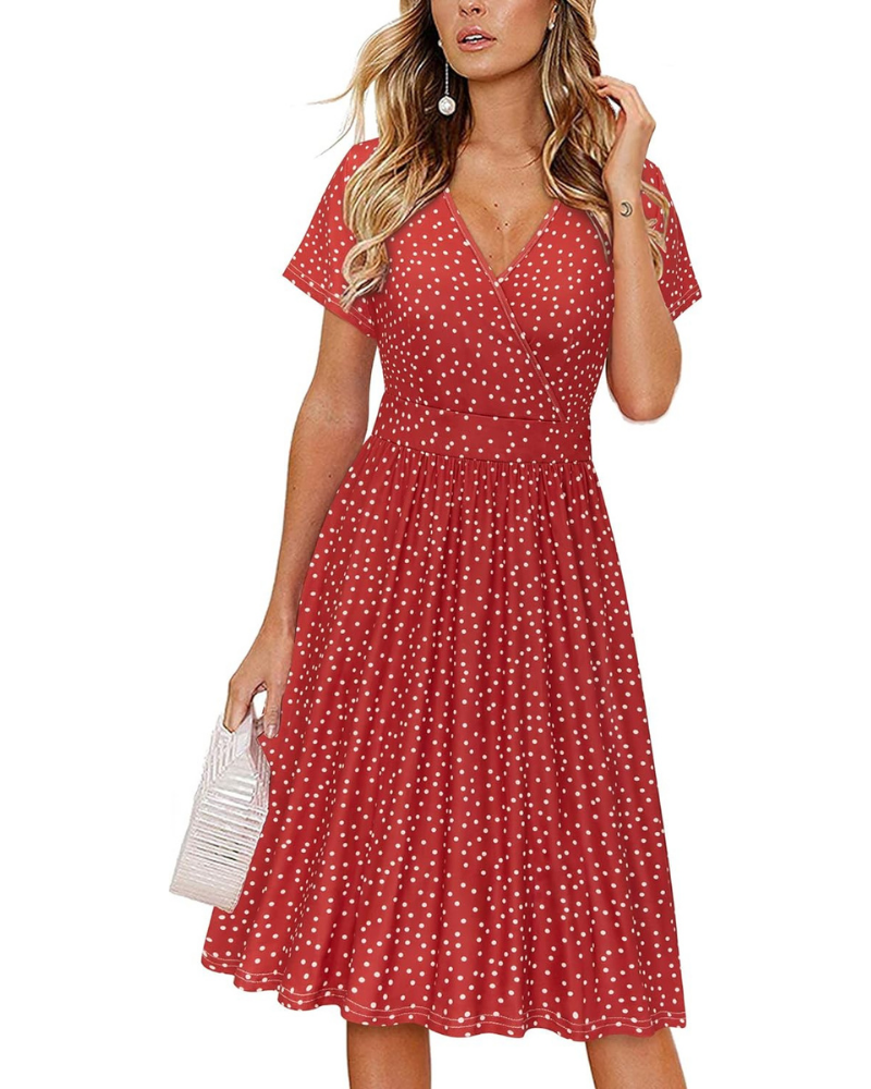 Harper Abito Midi Donna – Vestito Incrociato con Scollo a V, Maniche Corte e Tasche