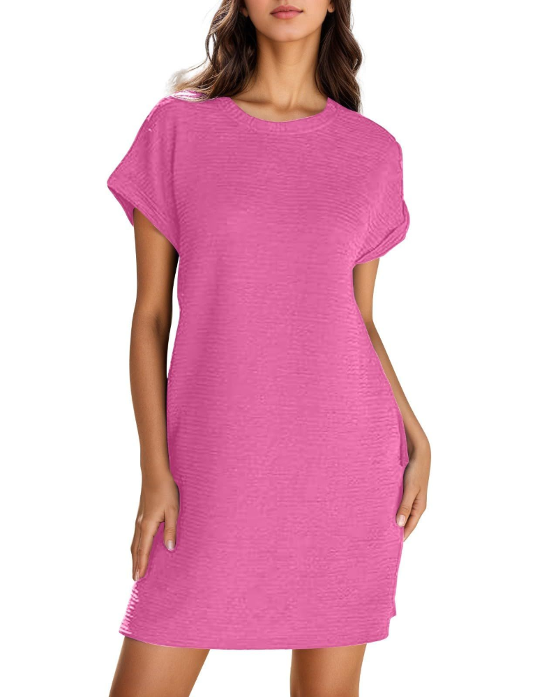Chloé Robe Femme Élégante – Robe Mini avec Poches, Taille Haute, Manches Courtes & Coupe Grande Taille